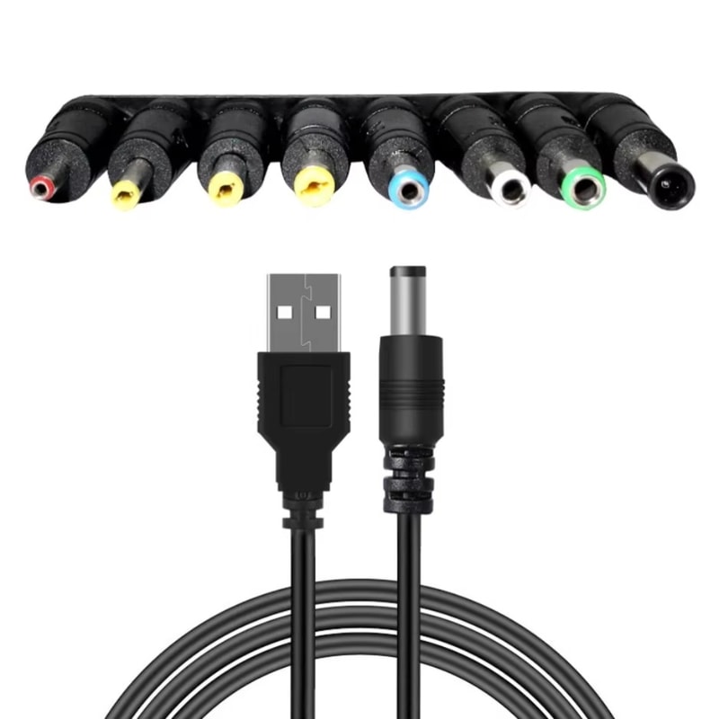 Universal USB Power Cable To DC Jack Charging Cord With Selectable Tips For CCTV Cameras And TV Box 3