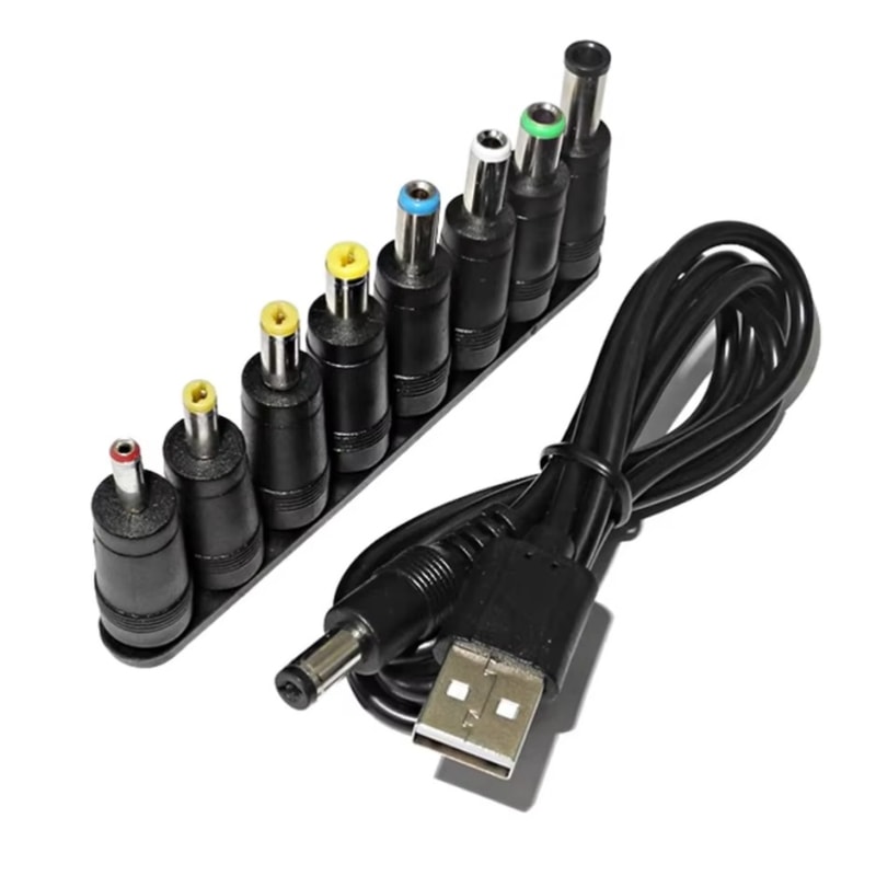 Universal USB Power Cable To DC Jack Charging Cord With Selectable Tips For CCTV Cameras And TV Box 0