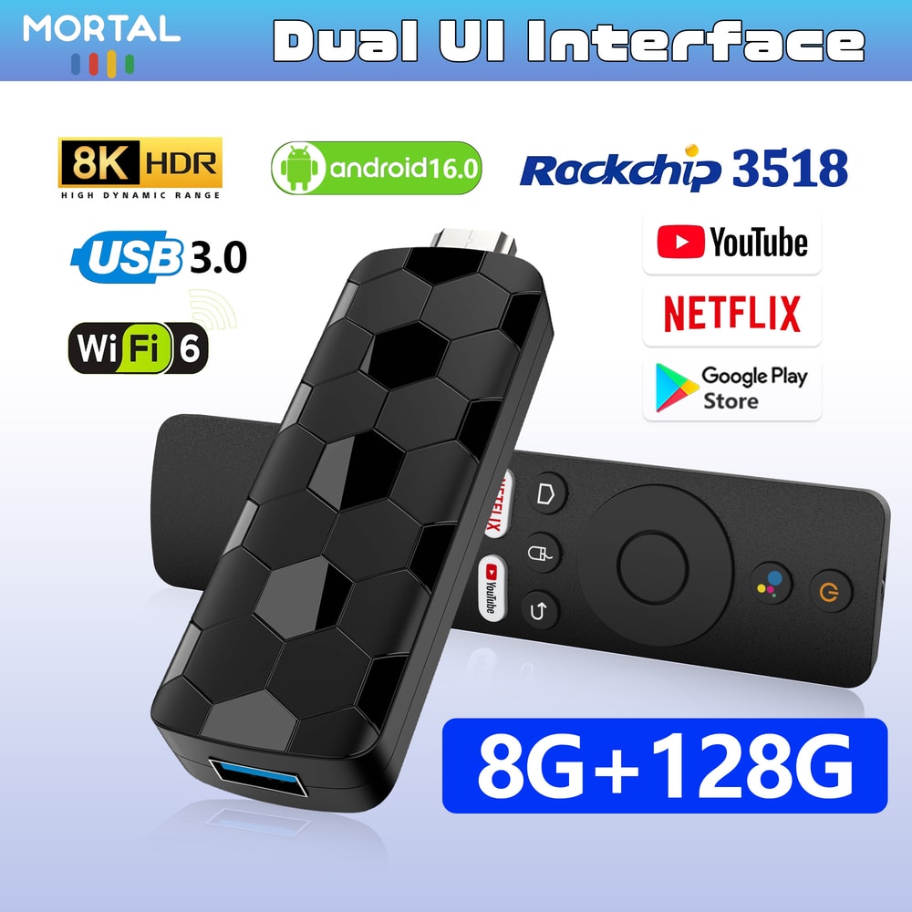 Mini TV Stick Wifi Android ATV RAM ROM Voice Remote Global Streaming TV Box 7