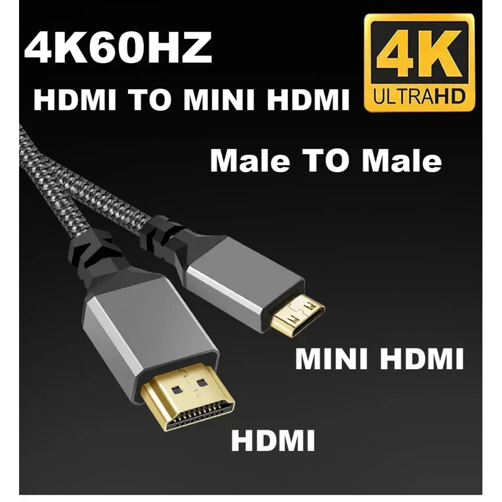 Mini HDMI To HDMI Extension Cable Male To Male Plug Nylon Braid HD Compatible For TV HDTV 2
