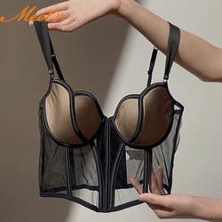 sexy women push up bra transparent lace shaper bra french beauty fishbone corset back underwear for female