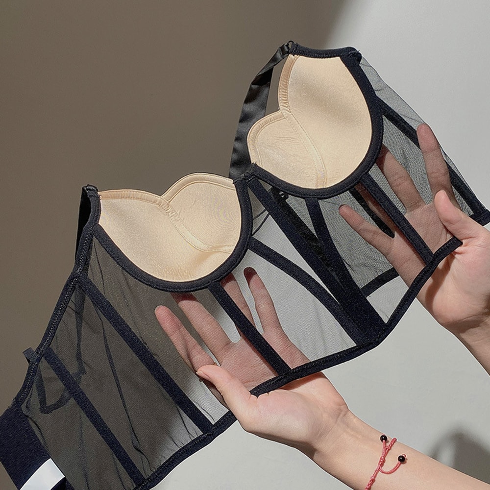 Sexy Women Push Up Bra Transparent Lace Shaper Bra French Beauty Fishbone Corset Back Underwear For 2