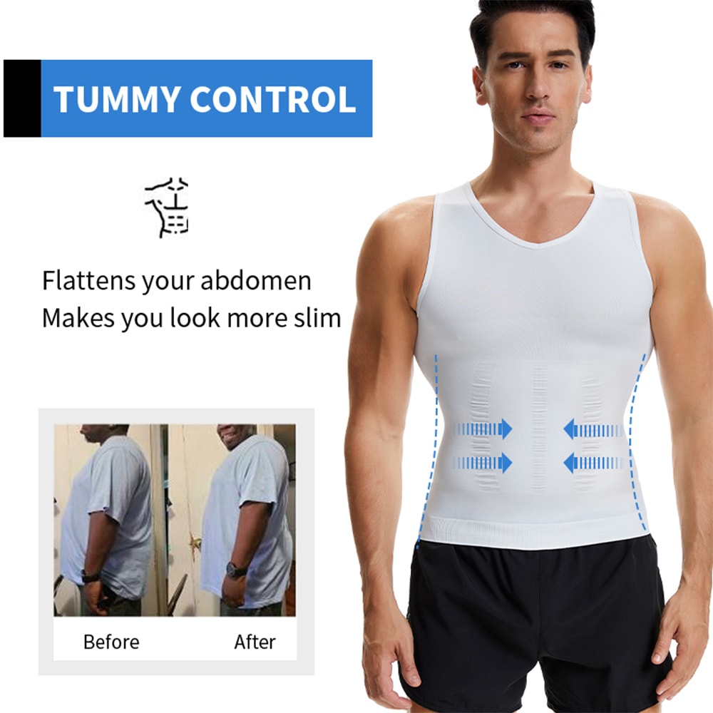 Mens Compression Slimming Shirt V Neck Body Shaper Muscle Tank Top Tummy Vest Shapewear 1