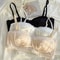 Sexy French Satin Underwire Bra with Lace Rimmed Seashell Cup Thin Half Cup Lingerie for Women