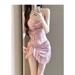elegant summer bikini set women, thailand beach vacation swimsuit, sexy bathing suit with cover-up skirt