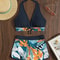 Women Spliced Lace Up Fashion Printed Bikini Set Surfing Bathing Suit Swimwear 2