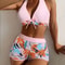 Women Spliced Lace Up Fashion Printed Bikini Set Surfing Bathing Suit Swimwear 0