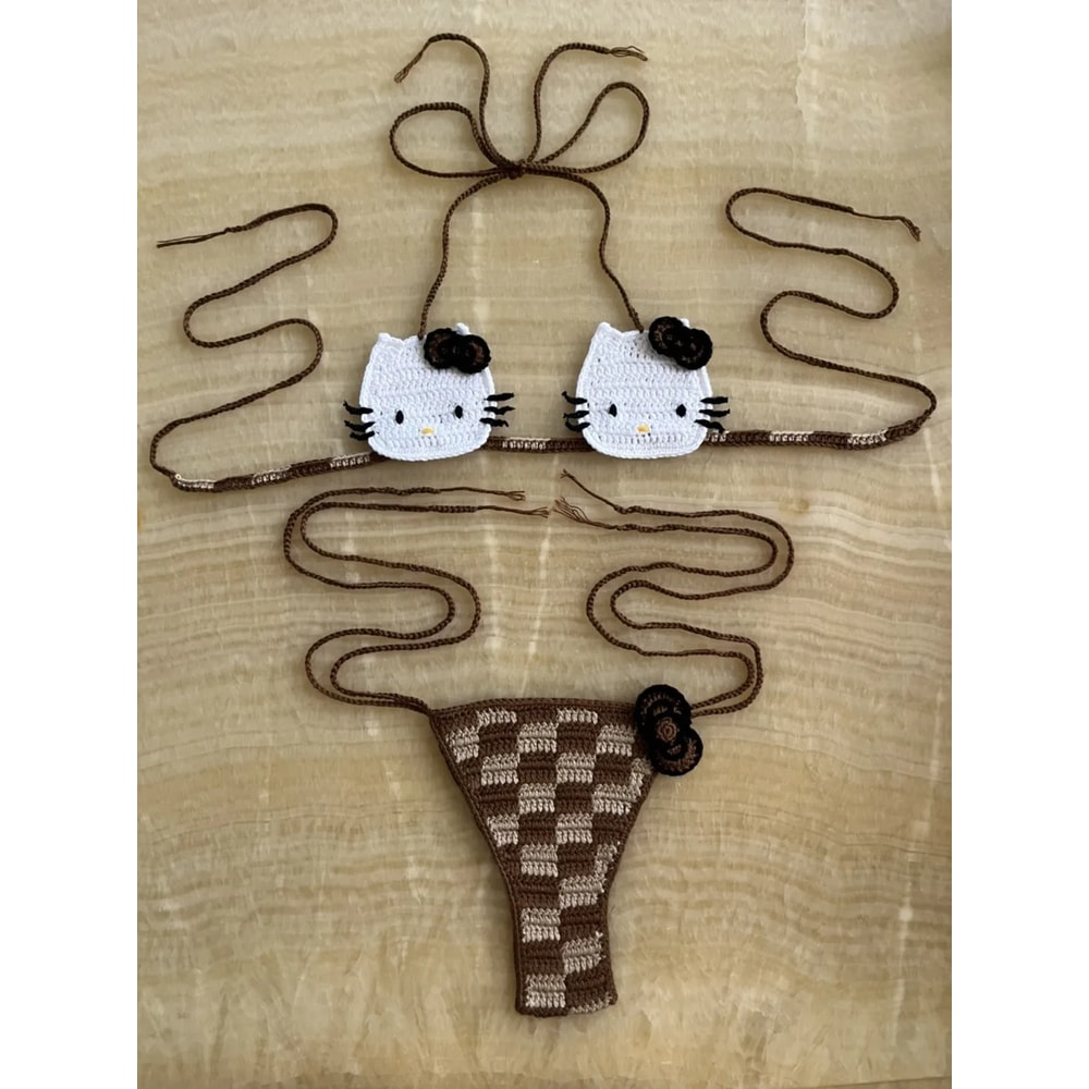 Hello Kitty Sexy Swimsuit Crochet Bikinis Set Thongs Bathing Suit Cute Ladys Micro Bikini Womens Sw 8