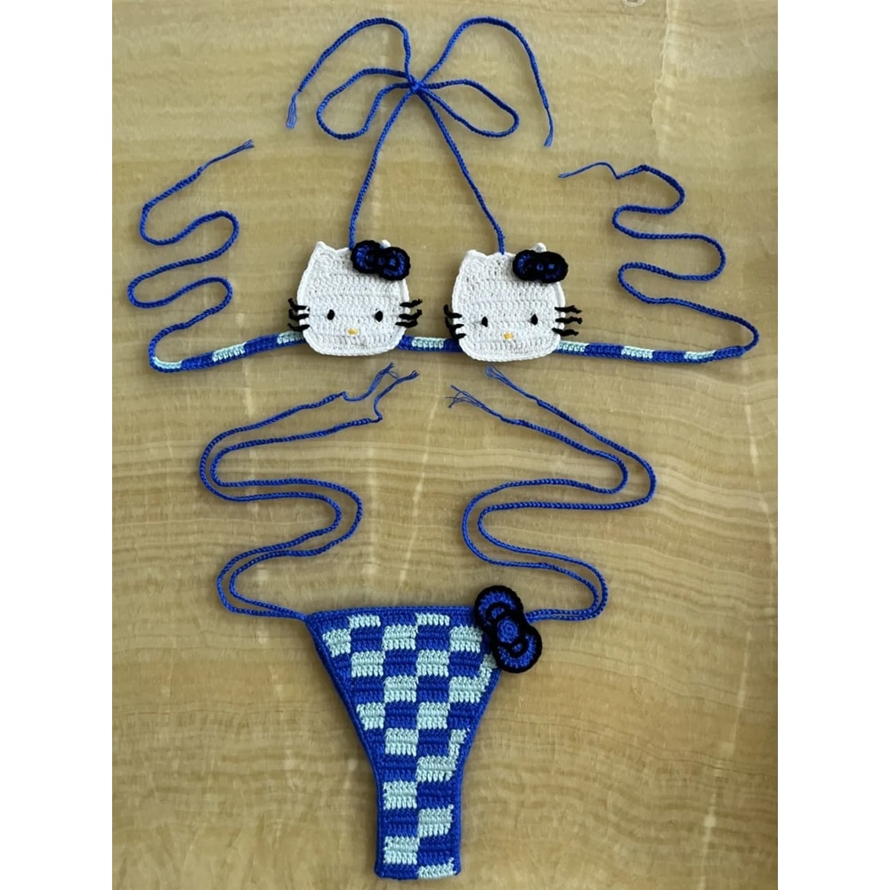 Hello Kitty Sexy Swimsuit Crochet Bikinis Set Thongs Bathing Suit Cute Ladys Micro Bikini Womens Sw 11