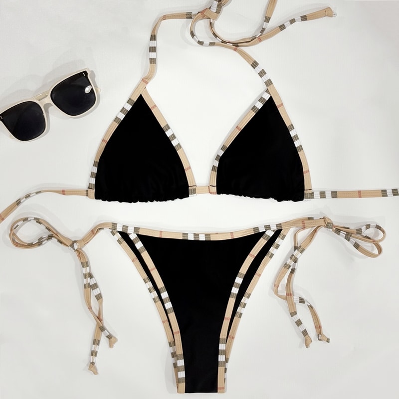 Sexy Two Pieces Bikini Set Luxury Brand Design Stripe Halter Swimwear Women Female Swimsuit 0