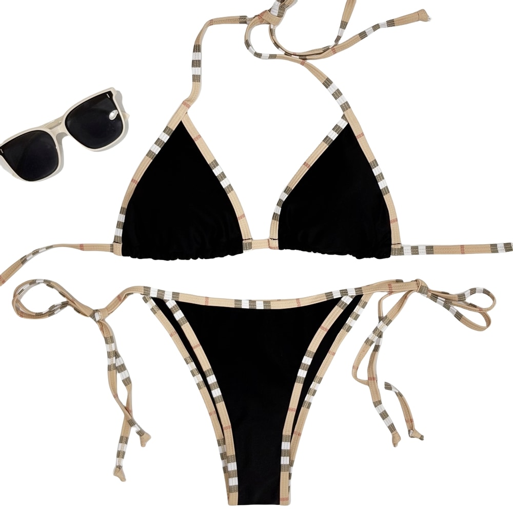 Sexy Two Pieces Bikini Set Luxury Brand Design Stripe Halter Swimwear Women Female Swimsuit 5