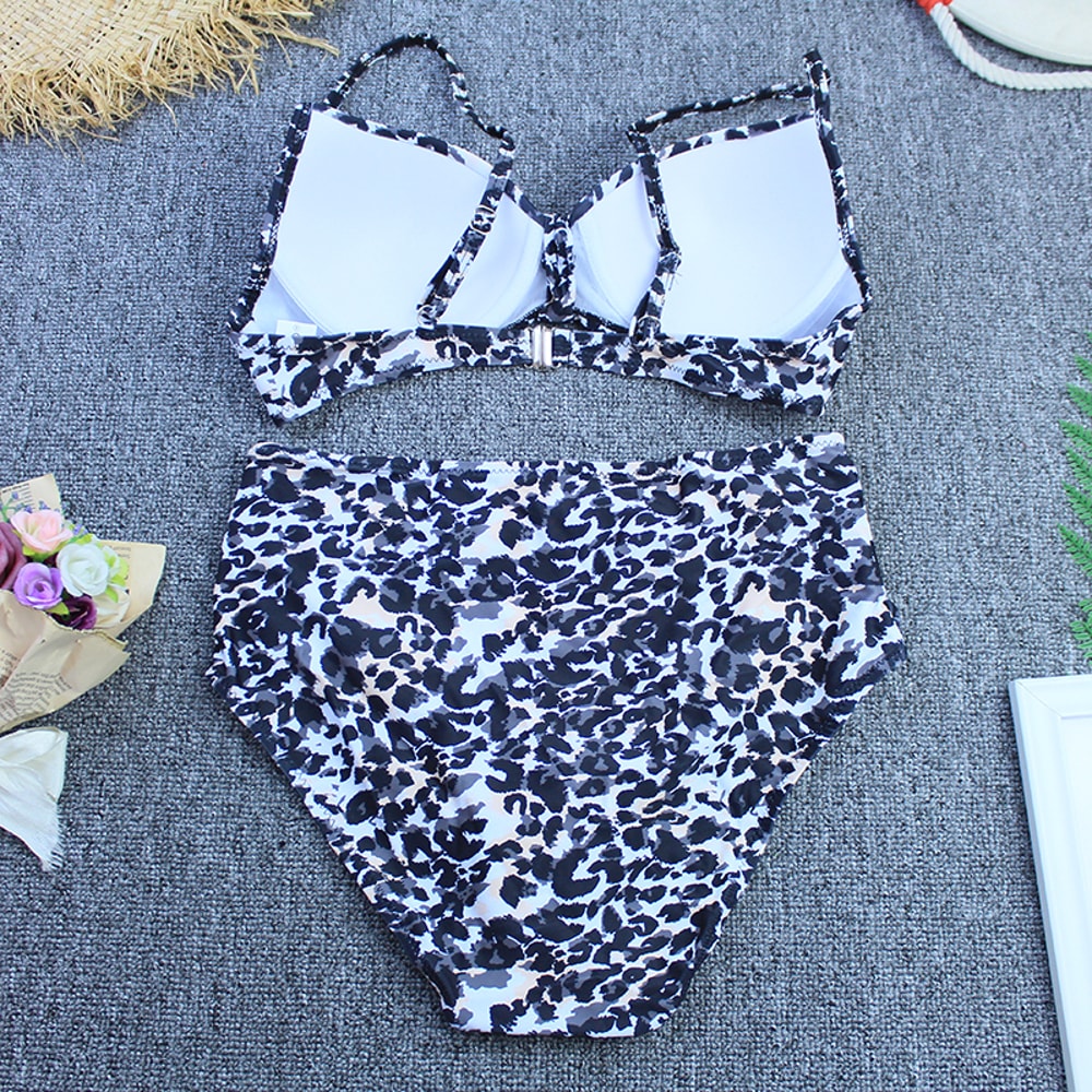 Vintage Push Up Bikini Set Swimwear Women's Swimsuit Plus Size Leopard Bathing Suit Beachwear