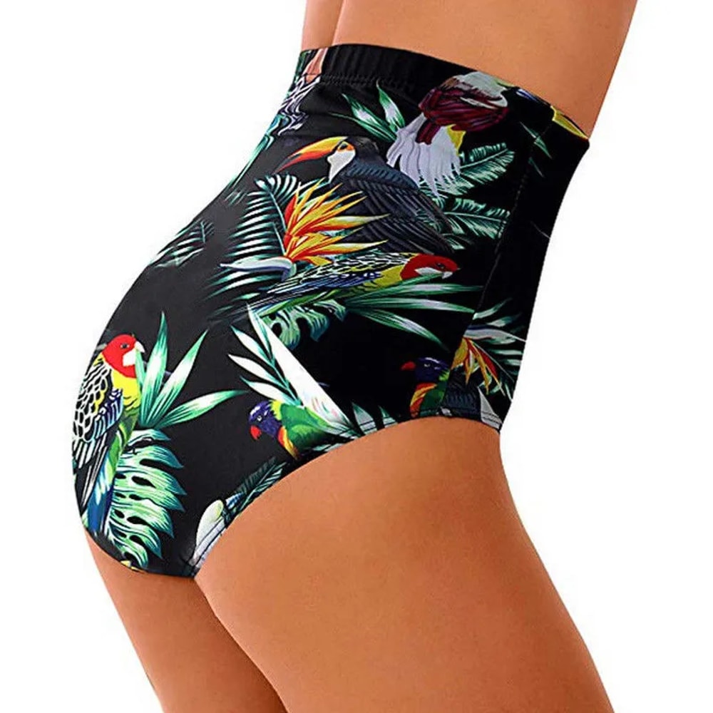 Floral Women Bikini Shorts Swimwear High Waist Tankini Bottoms Solid Color Beach Swimsuits 2