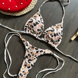 sexy leopard thong bikini set push up swimsuit female beachwear bathing suits