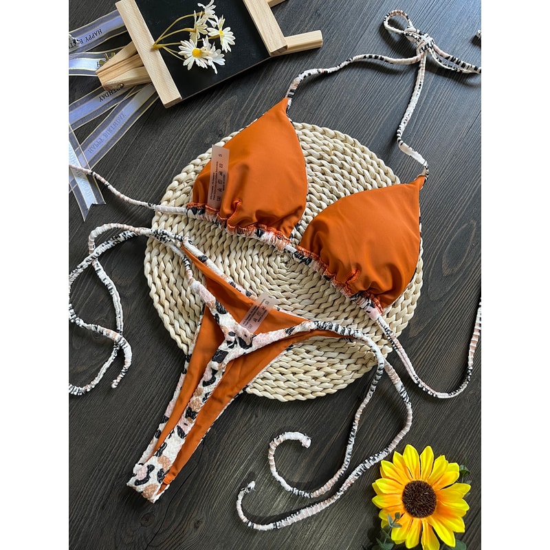 Sexy Leopard Thong Bikini Set Push Up Swimsuit Female Beachwear Bathing Suits 6