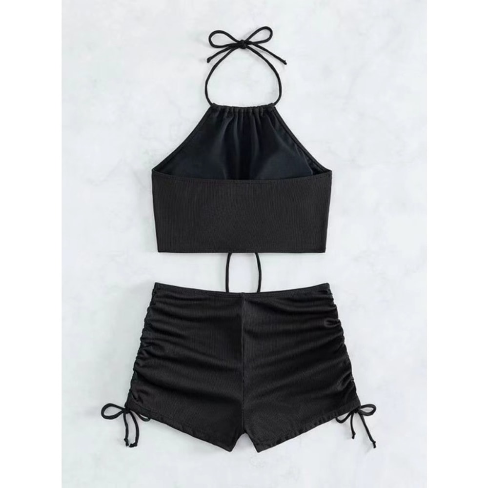 Sexy Strapless Top Solid Color Halter Neck Bikini Separate Swimwear For Hot Spring Beach Vacation 5