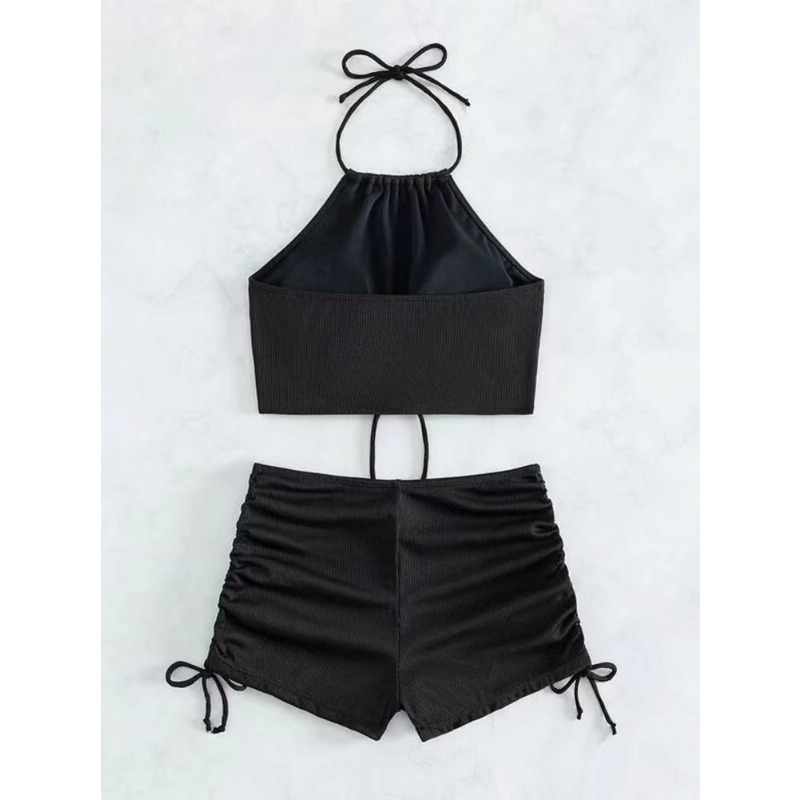 Sexy Strapless Top Solid Color Halter Neck Bikini Separate Swimwear For Hot Spring Beach Vacation 5