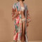 Peacock Printed Beach Kimono for Women, Self Belted Wrap Dresses, Swimsuit Cover Up, Seaside Bathing Suits, Beachwear