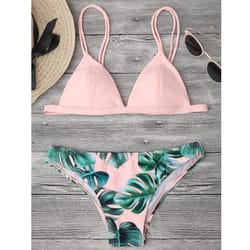 leaves print swimwear bikini set for women push-up padded beachwear bather summer bathing set