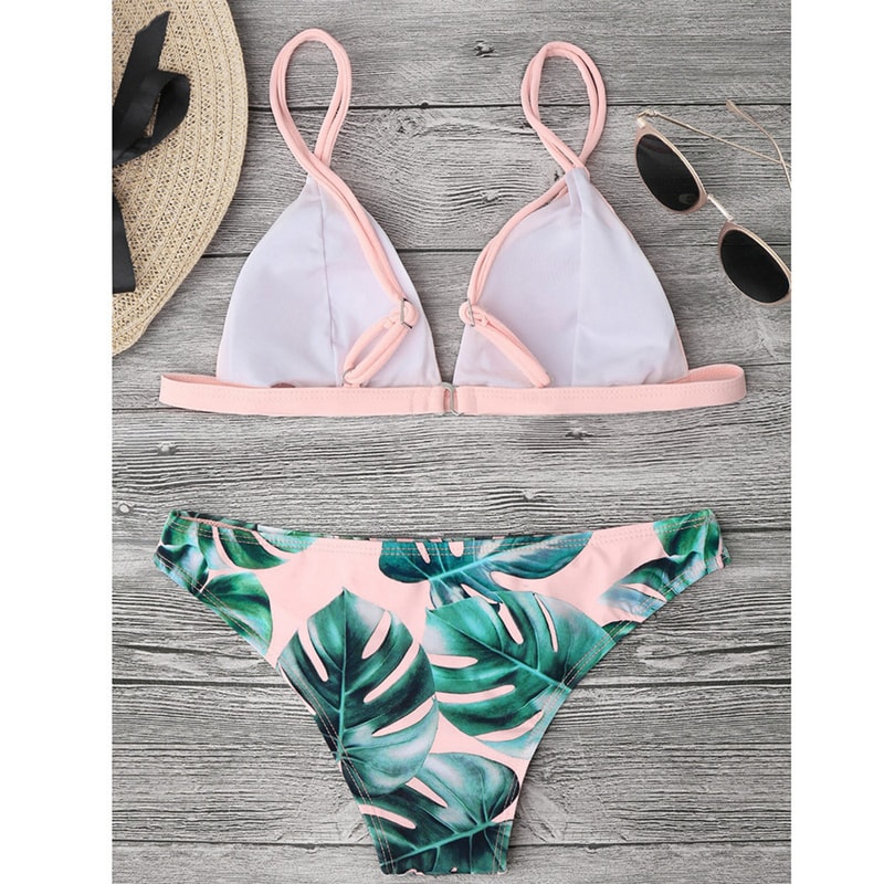 Leaves Print Swimwear Bikini Set For Women PushUp Padded Beachwear Bather Summer Bathing Set 1