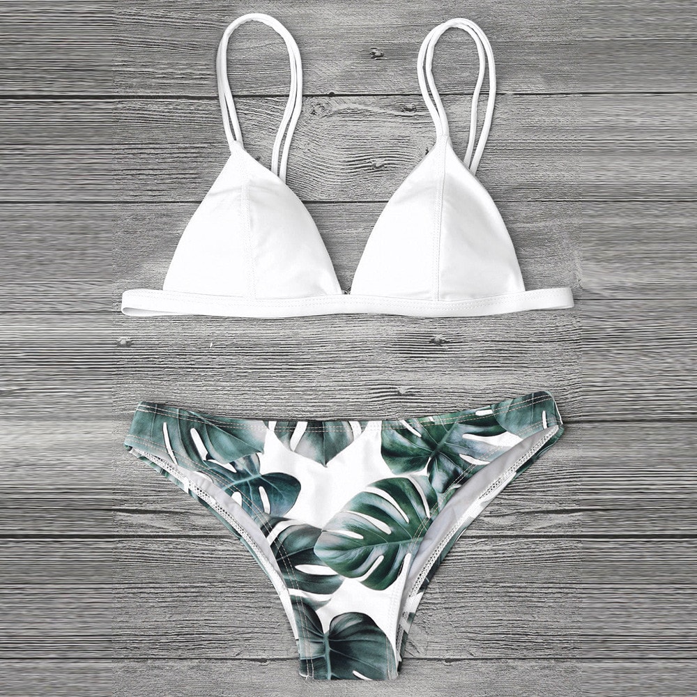 Leaves Print Swimwear Bikini Set For Women PushUp Padded Beachwear Bather Summer Bathing Set 2