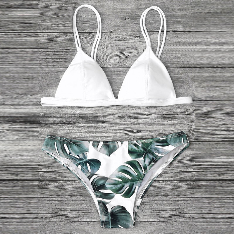 Leaves Print Swimwear Bikini Set For Women PushUp Padded Beachwear Bather Summer Bathing Set 2