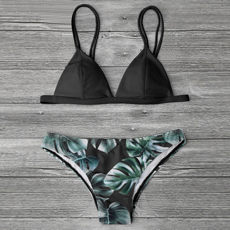 Leaves Print Swimwear Bikini Set For Women PushUp Padded Beachwear Bather Summer Bathing Set 5