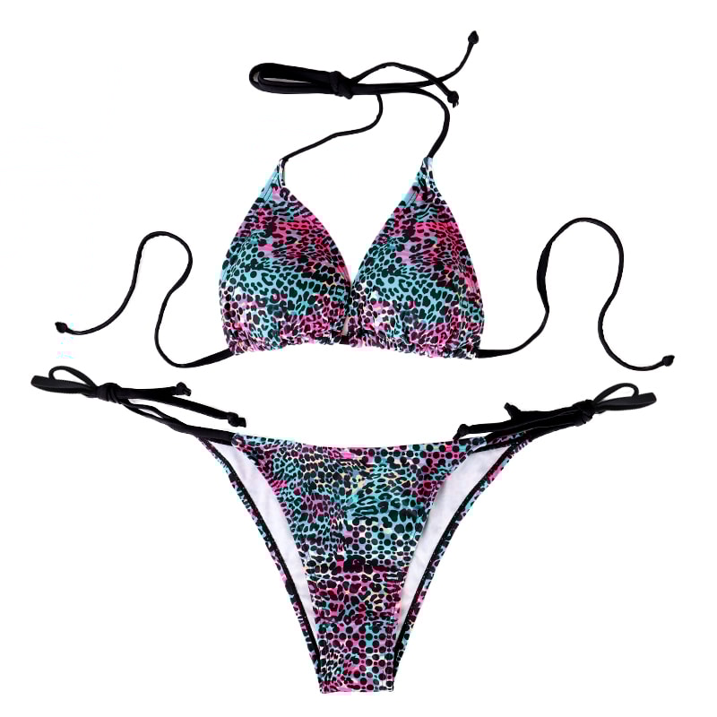 Summer Bikini Beach Vacation Swimsuit For Women TwoPiece Strappy LaceUp Polka Dot Printed Set 5