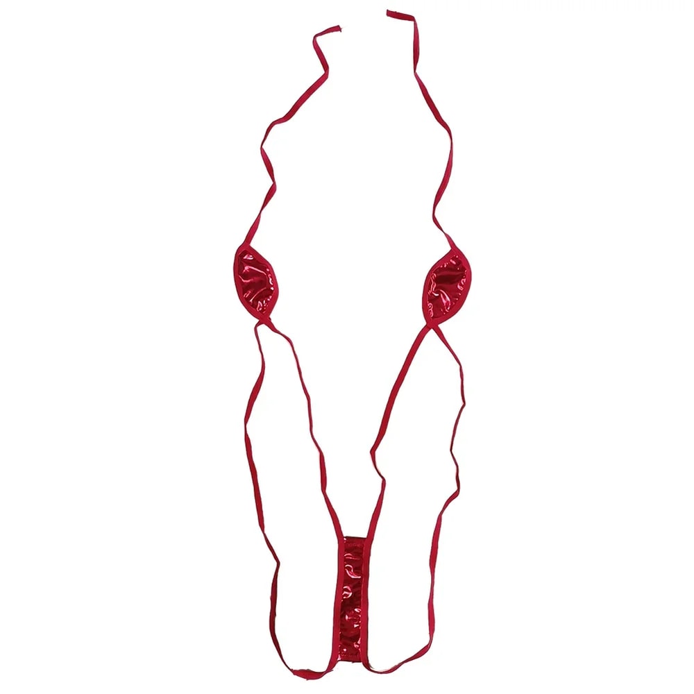 Sexy Thong Bikini High Quality Underwear Women Slight Stretch Tie Side PU Patent Leather Swimsuit 7