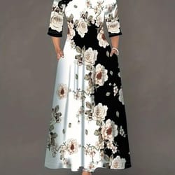 women's casual dress half sleeve round neck dress with pockets