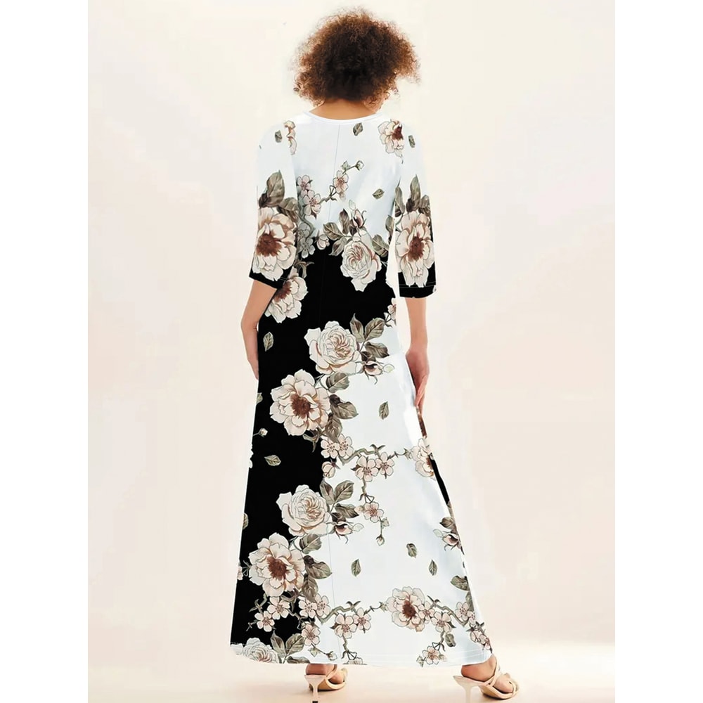 Women's Casual Dress Half Sleeve Round Neck Dress With Pockets