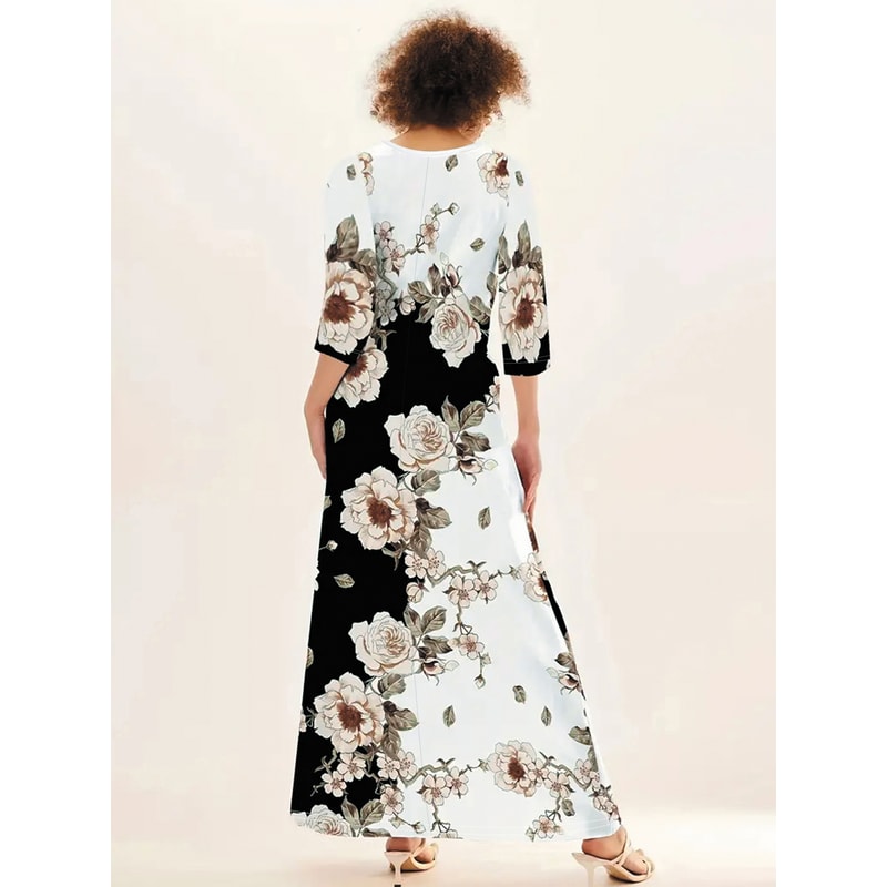 Women's Casual Dress Half Sleeve Round Neck Dress With Pockets