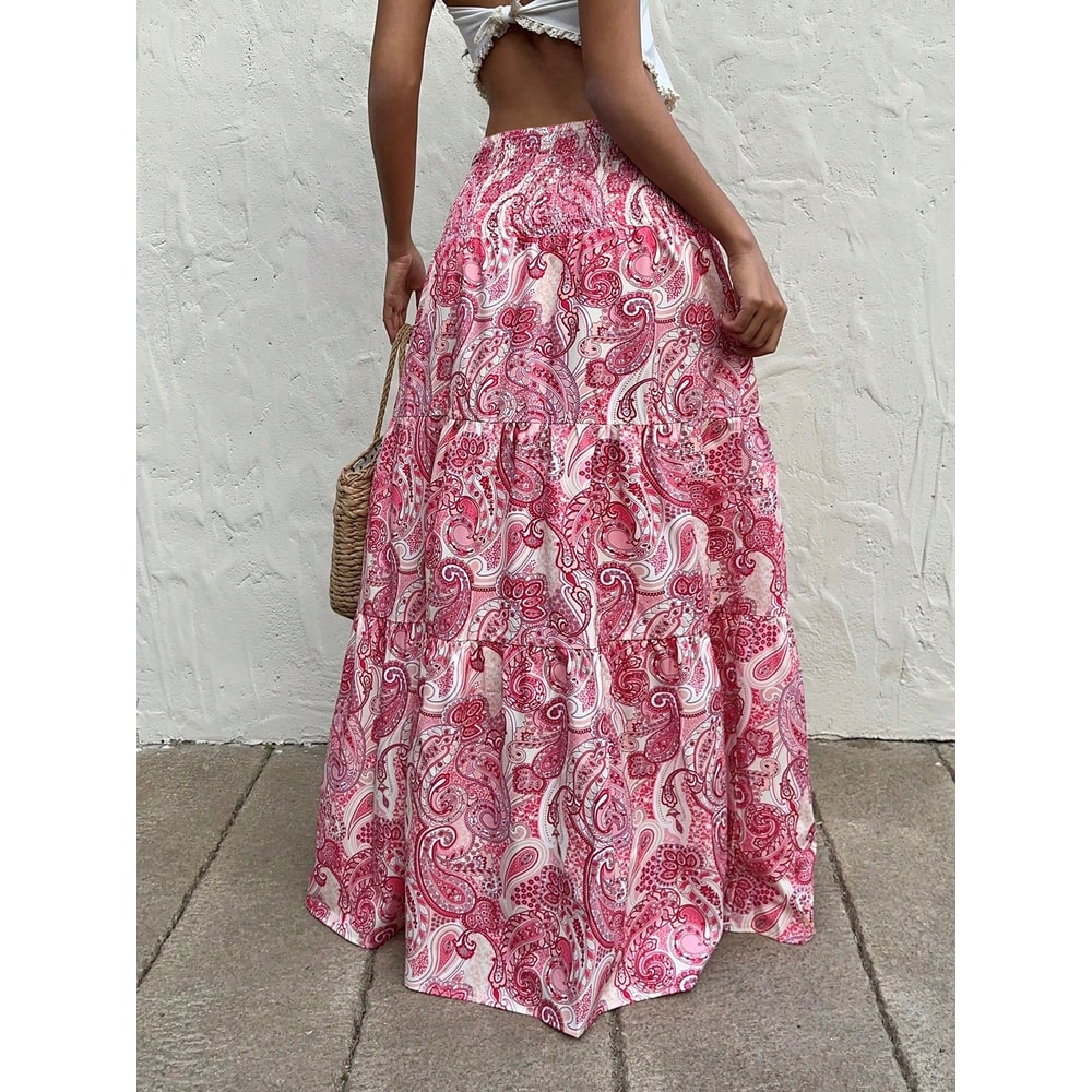 Stretchy Waist Long Maxi Skirt Flowy Vacation Style Beach Skirt With Elastic Waistband 2