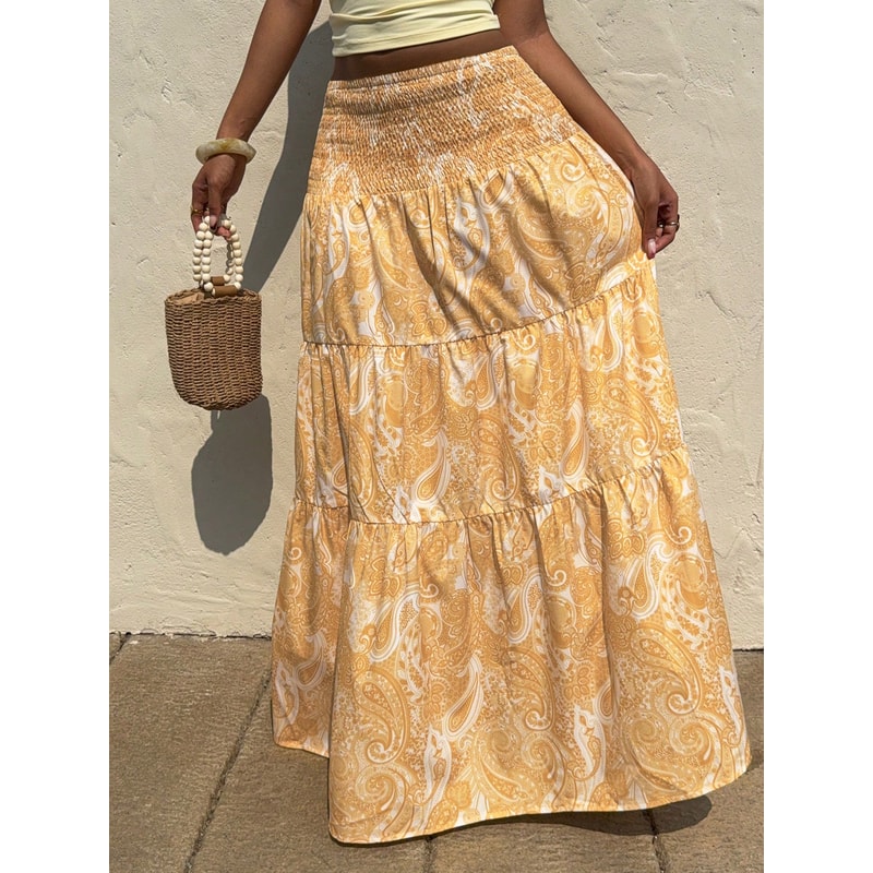 Stretchy Waist Long Maxi Skirt Flowy Vacation Style Beach Skirt With Elastic Waistband 1