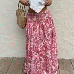 stretchy waist long maxi skirt, flowy vacation style beach skirt with elastic waistband