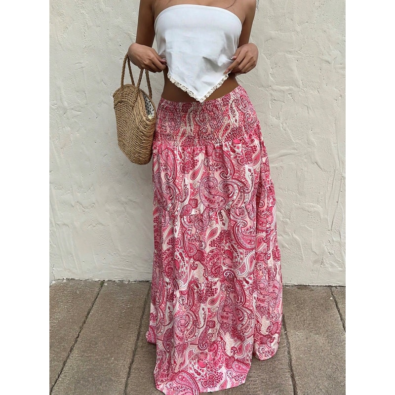 Stretchy Waist Long Maxi Skirt Flowy Vacation Style Beach Skirt With Elastic Waistband 5