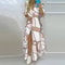 Summer Women Boho Printed Maxi Dresses Turndown Collar Long Sleeve Casual Split Shirt Elegant Dress 0