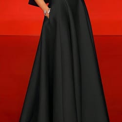 high quality black elegant satin a-line long skirts for women solid party maxi skirt with pockets lady skirts