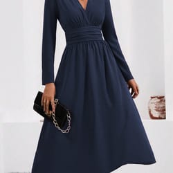 elegant bodycon long maxi dress for women fall winter overlap v-neck knit dress with waist shirring long sleeve