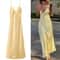 Elegant Women Summer Yellow Stain V Neck Sling Dress Loose Maxi Robes Sleeveless Party Dresses 0