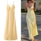 Elegant Women Summer Yellow Stain V Neck Sling Dress Loose Maxi Robes Sleeveless Party Dresses 0