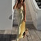 Elegant Women Summer Yellow Stain V Neck Sling Dress Loose Maxi Robes Sleeveless Party Dresses 2