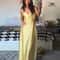 Elegant Women Summer Yellow Stain V Neck Sling Dress Loose Maxi Robes Sleeveless Party Dresses 4