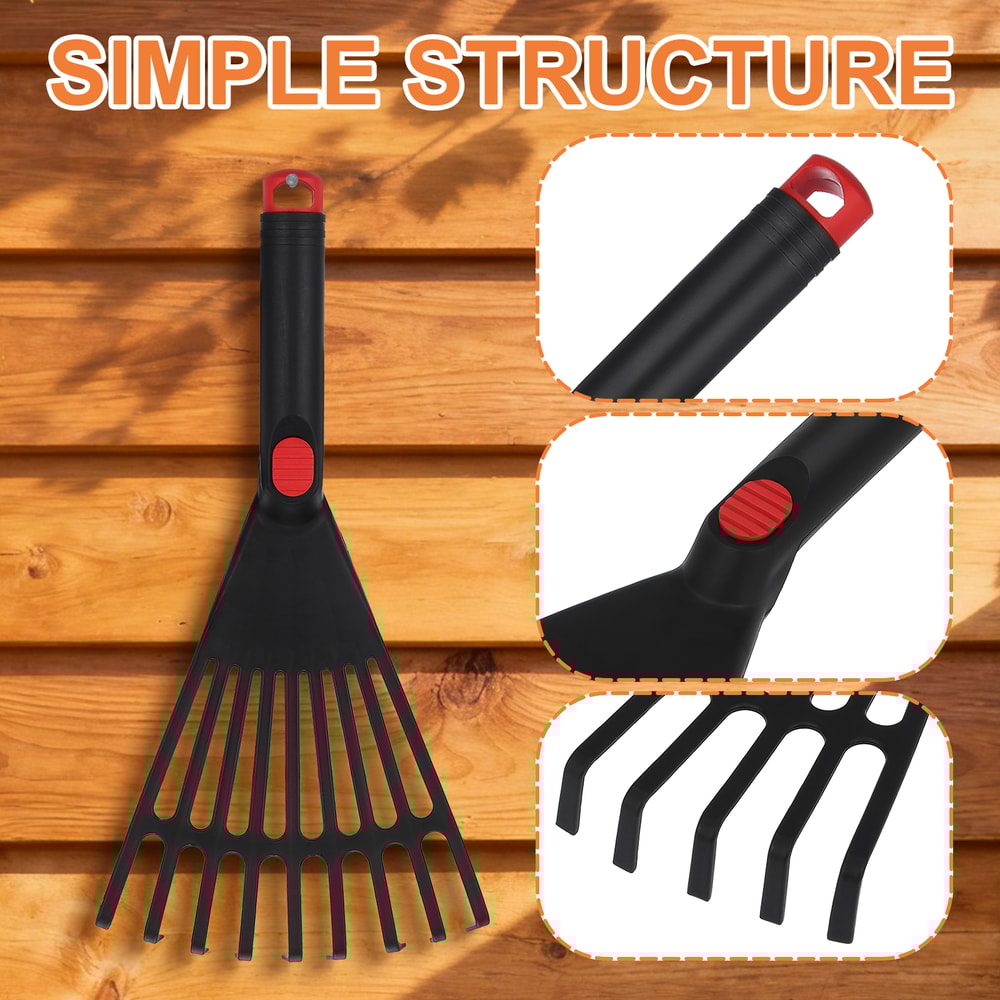 Plastic Garden Rake Hand Tool With Handle For Leaf Removal And Flower Bed Cleaning Outdoor Use 2