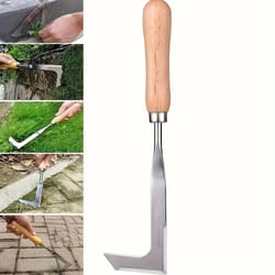 garden hand tool l-shaped stainless steel weeding tool for patio driveway