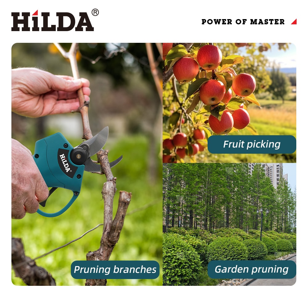 Cordless HILDA Brushless Electric Pruning Shears Fruit Tree Scissors Battery Power Tool 3