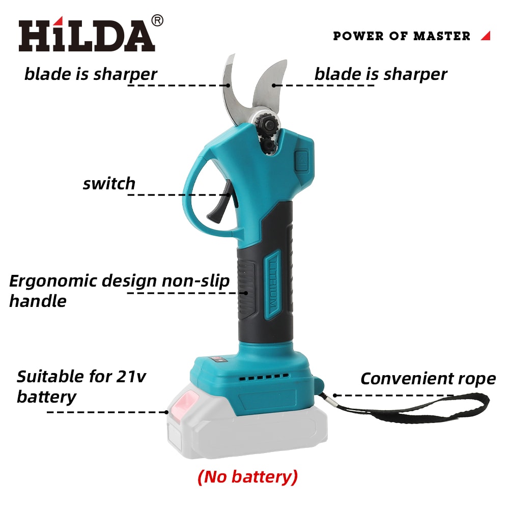 Cordless HILDA Brushless Electric Pruning Shears Fruit Tree Scissors Battery Power Tool 4
