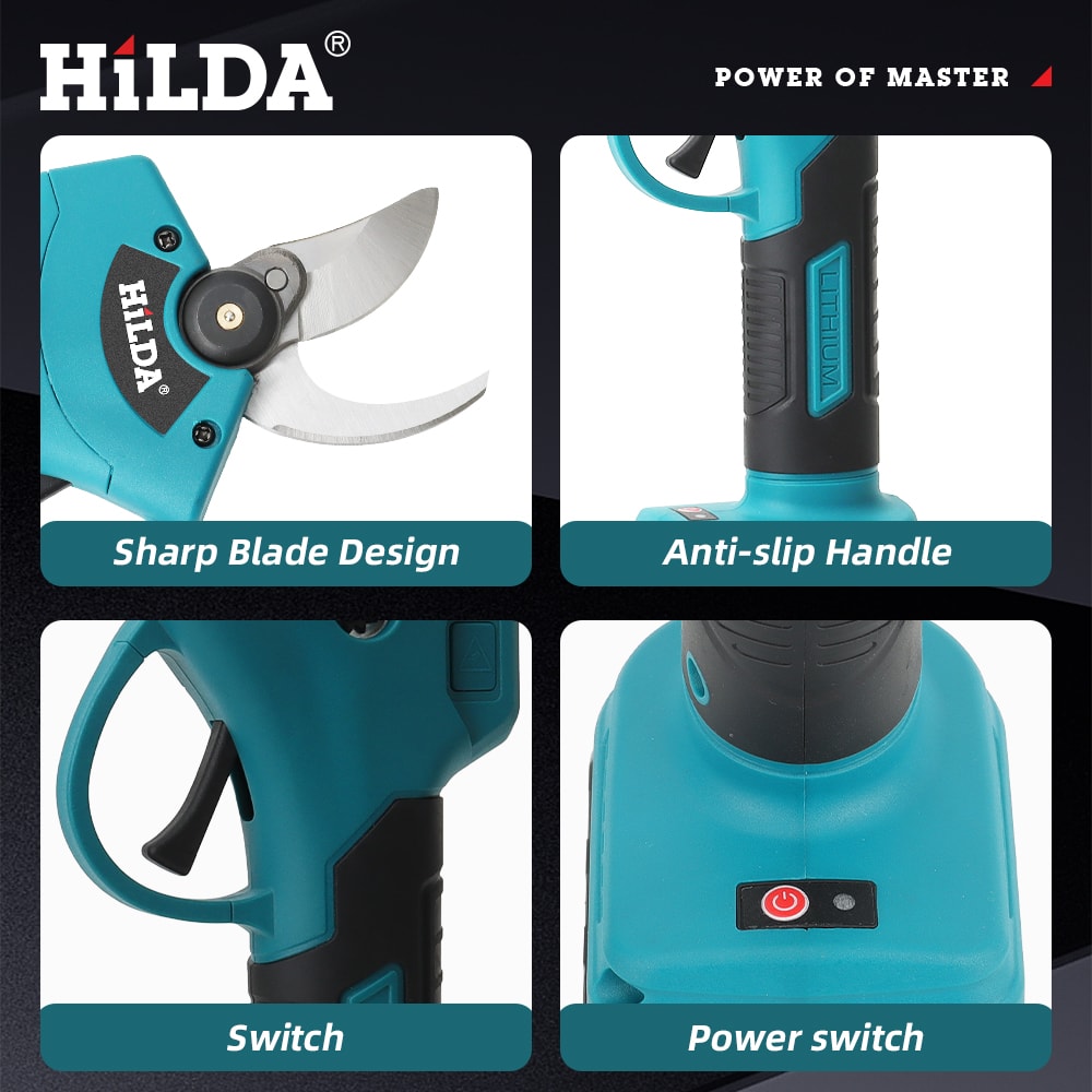 Cordless HILDA Brushless Electric Pruning Shears Fruit Tree Scissors Battery Power Tool 5
