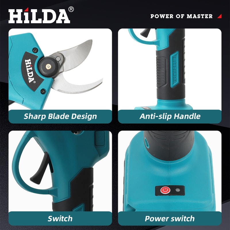 Cordless HILDA Brushless Electric Pruning Shears Fruit Tree Scissors Battery Power Tool 5