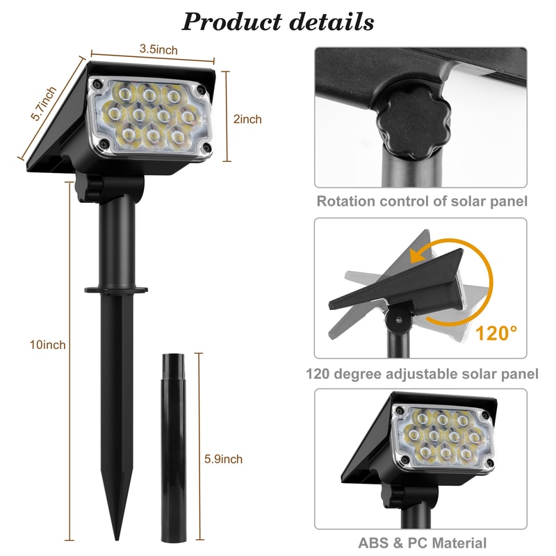 Super Bright Solar Garden Light Solar Lamp Adjustable Light Temperature Outdoor Solar Power Spotlig 5
